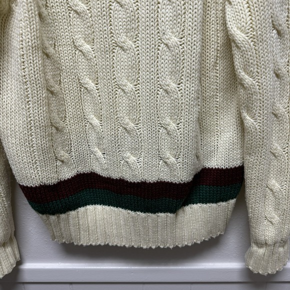 Vintage Izod Lacoste Sweater Mens Medium Cable Knit Tennis Pullover 80s Preppy - Picture 5 of 8
